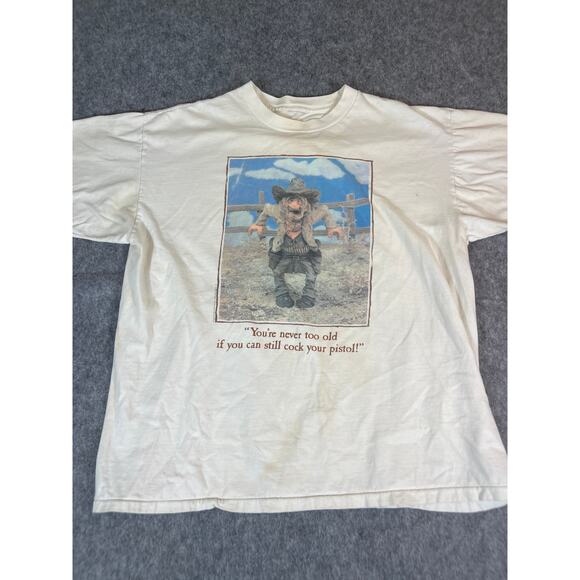 Vintage 1992 Chris Hammack Do You Feel Lucky Punk T Shirt Mens XL White Cowboy